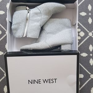 Silver glitter Nine West zip ankle booties